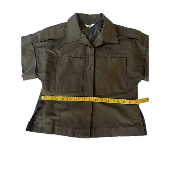 Olive Green LVIR Shirt Short Sleeve Button Up Relaxed Fit Utility Pockets - Picture 3 of 9